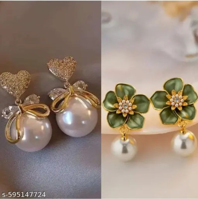 RISHASTYLE Flower motive and heart shaped lightweight stylish earrings Zircon Alloy Drops & Danglers, Stud Earring