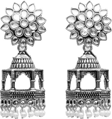 Shining Jewel Shining Jewel Traditional Indian Antique Silver CZ, Crystal Earrings Brass Jhumki Earring