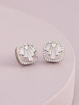 Kushal's Fashion Jewellery White Rhodium-Plated Party Trendy Zircon Studs Zircon Copper Stud Earring