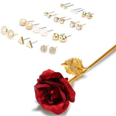 Fashion Frill Valentine Gift For Girlfriend Heart Stud Earrings For Women 24k Gold Rose Gifts Pearl Alloy Stud Earring