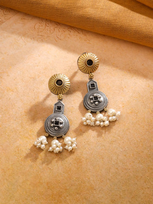 YELLOW CHIMES Traditional Silver Oxidised Earrings Dual Tone Drop Earrings Alloy Jhumki Earring