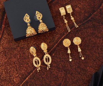 evashoppy Bestseller Combo Of 4 Traditional Temple Jewellery Earrings set Brass Drops & Danglers