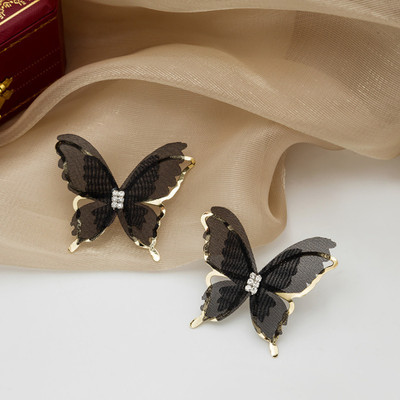 ShinyDrops Chiffon Fabric Black butterfly with Mesh Design Korean Stud Earrings for Girls Alloy Stud Earring