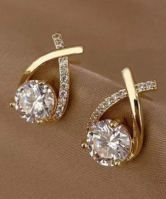 Tiso Korean Earrings Chunky Stone Earrings for Women and Girls Zircon Alloy Stud Earring, Rhinestone Studs, Earring Set