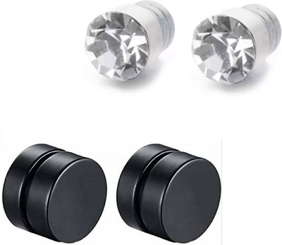 ShobhRam 2 Pair Combo Non Piercing & Magnetic Earrings for Men FLIComNonPearSTEa-18 Metal Magnetic Earring