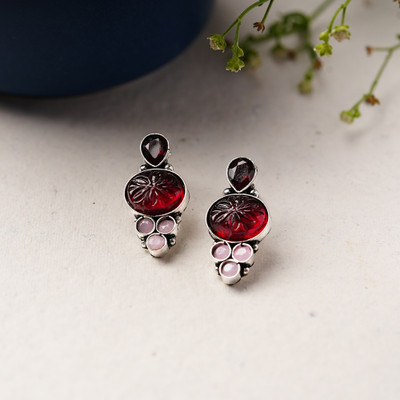 Sanseeta ShilpaRatna- Brass stone studded stud earrings(Wine red) Zircon Brass Stud Earring
