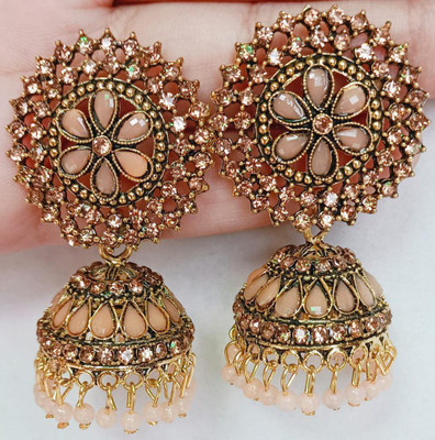 sk beauty Designer golden Jhumka earrings for women Party and for wedding Crystal, Beads Alloy Jhumki Earring