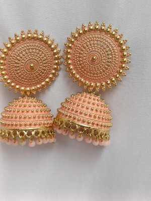 edition fashion hub Beige jhumka earring Beads Alloy Jhumki Earring