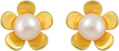 LP JEWELS 18K Gold-Plated Drop Flower Pearl Earrings for Women Alloy Drops & Danglers