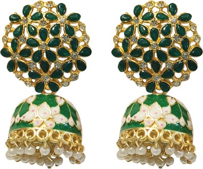 La Belleza Green Meena Jhumki Pearl Alloy Jhumki Earring