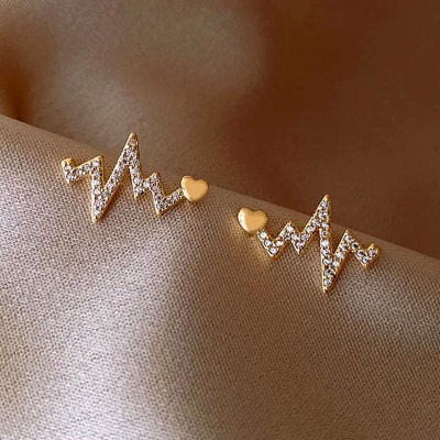 Fashion Fusion Gold Plated Heartbeat With Cubic Zirconia Stud Earrings Alloy Stud Earring