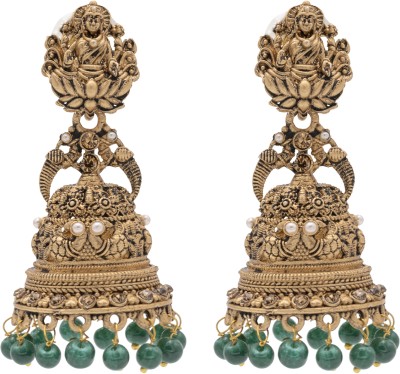 Shining Jewel Traditional Indian Matte Gold Oxidised CZ, Crystal Studded Temple Jhumka Earring Brass Jhumki Earring