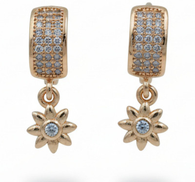 forevershine Rose Gold Plated Daisy Drop Earrings for Women | Sparkling Stone Studded Design Cubic Zirconia Alloy Hoop Earring