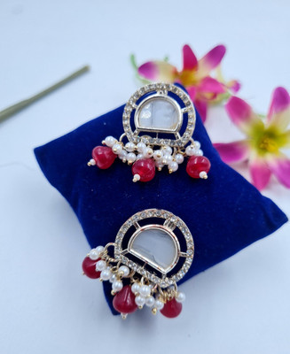 undefined Traditional Kundan Stud Earrings with Red Beads Alloy Stud Earring
