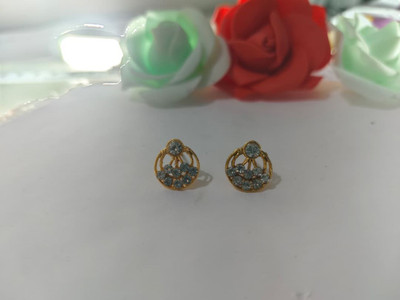 Tradbrothers Trendy Gold Plated Blue Stone Stud Earrings for Women & Girls Alloy Stud Earring