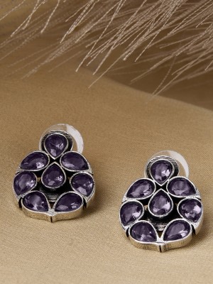 Priyaasi Purple Stoned Floral Chic Design Silver Plating Oxidized Drop Earrings Brass Stud Earring