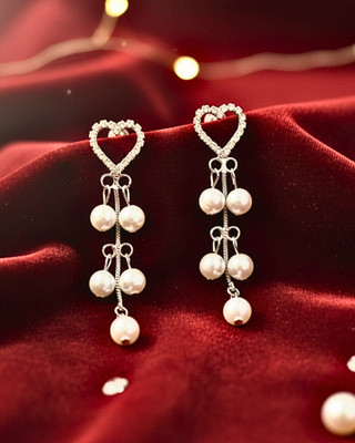 ladoentriprise Elegant Silver Heart Pearl Drop Dangler Earrings for Women & Girls Pearl Alloy Earring Set