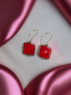 AdiyaJewls square rhym stone korean hanging earrings |Pink Alloy Stud Earring, Earring Set