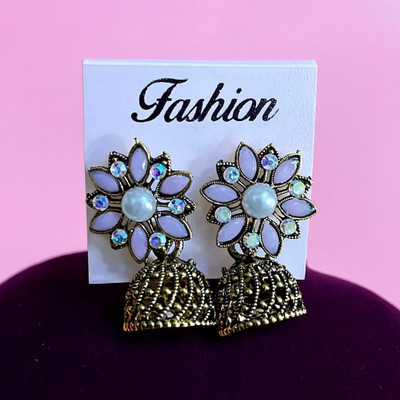 Dv Fashio Hub Premium Gold Plated Floral Jhumka Earrings with Pearl Center for Women Metal Stud Earring