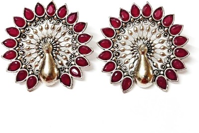 Muccasacra Daily wear Maroon stone Peacock style Crystal Alloy, Metal, German Silver, Stone Stud Earring