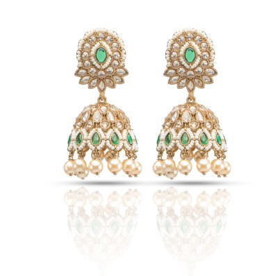 NIPURA Nipura Emerald Bakul Jhumka Earrings Zircon Stainless Steel Drops & Danglers