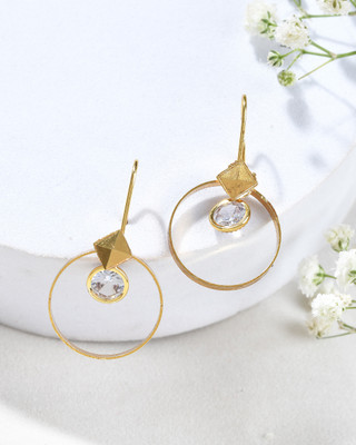 Jewels Nest Gold-Tone Hoop Earrings with Square Crystal Detailing Beads Stainless Steel Drops & Danglers