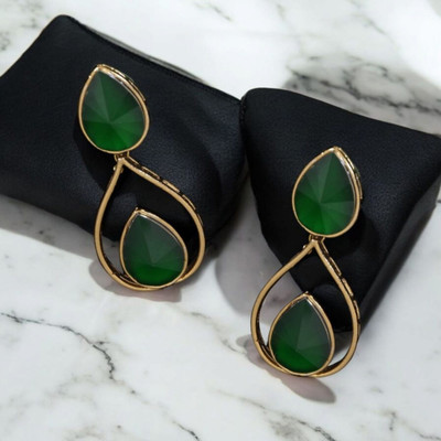 ShreyaJewels Traditional Kundan Studded Green Earring For Women Cubic Alloy Drops & Danglers