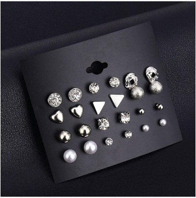 Fashion Frill Combo of 12 Earrings for Girls and Women Silver Plated Stone Studded Alloy Earring Set