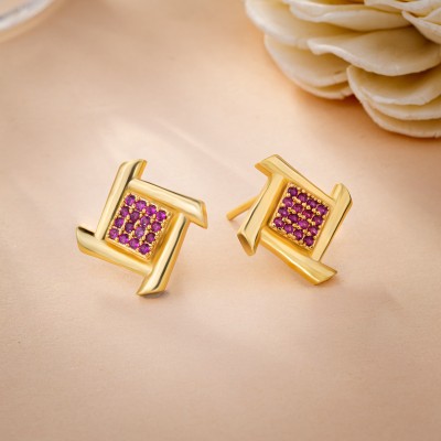 SORELLII Golden Red Diamond Square Stud Earrings Cubic Zirconia German Silver Stud Earring