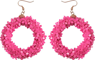 University Trendz Gold-Plated Pink Beaded Handmade Floral Drop Earrings Alloy Tassel Earring