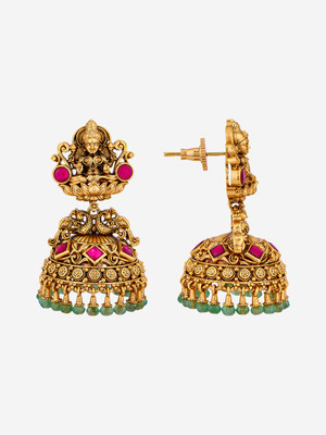 Kushal's Fashion Jewellery Ruby-Green Gold-Plated Ethnic Antique Jhumki Earring Copper Jhumki Earring