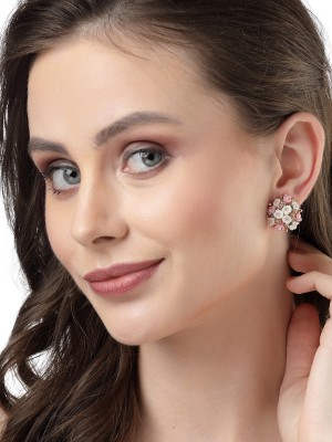 Scintillare by Sukkhi Pretty Rose Gold Plated & Crystals Stones Multicolor Rose Floral Stud Earring Alloy Stud Earring