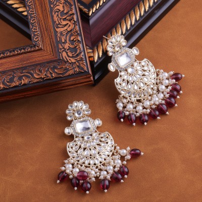 VATSALYA creation Uncut Kundan Wine Colour Alloy Earring Set