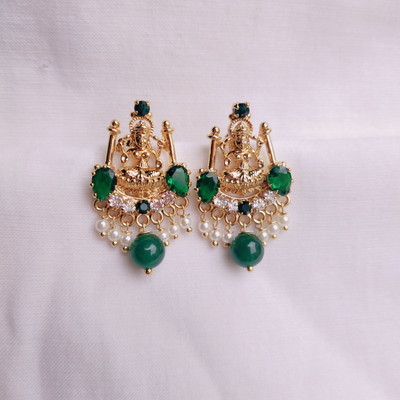 kurdekars divuu Laxmi earring green white stones and pearls fitted NL-2 Copper Stud Earring