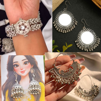 Ashir Combo 4 of Oxidised opanebal bracelet and jhumki Earrings for Women & Girls Alloy Jhumki Earring
