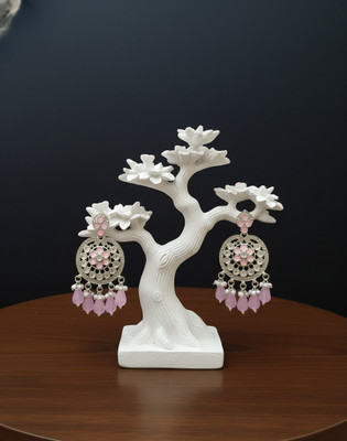 desi drapes Pink Kundan Chandbali Earrings for Women Traditional Silver Plated Earrings Beads, Cubic Zirconia Alloy Chandbali Earring, Jhumki Earring