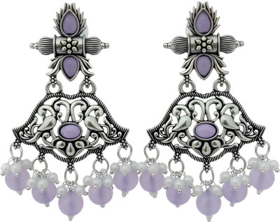 Maadhurita Jewels Hub Traditional Silver Oxidized Dangler Earrings for Women & Girls Pearl German Silver Drops & Danglers