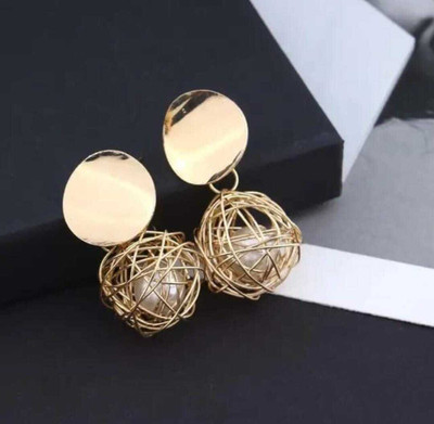Elique Hub Elegant Gold Plated Wire Ball Stud Earrings for Women & Girls Alloy Earring Set