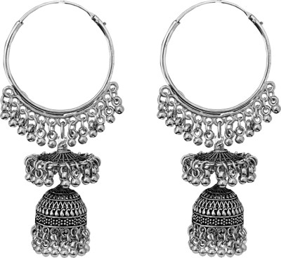 Tiso Oxidised Silver Jhumki Earrings for Women and Girls German Silver Zircon Alloy Drops & Danglers, Jhumki Earring