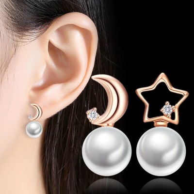 MYKI Amazing Moon Star Zircon Rose Gold Plated Earrings For Women & Girls Swarovski Crystal Metal Stud Earring
