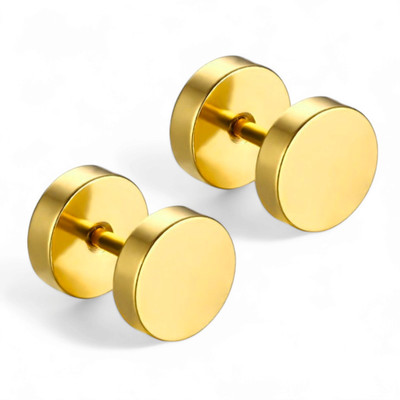 Harvik Trending Golden Round Barbell Dumbbell Bali Earring For Men And Boys Stainless Steel Huggie Earring, Stud Earring, Earring Set