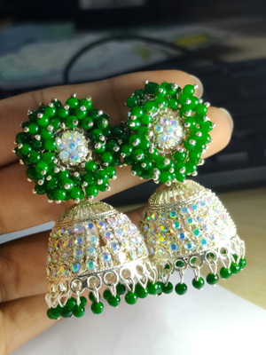 Mahara Traditional Studded Gold Platted Pearl Alloy Jhumki Earring For Girl And Women Beads Alloy Jhumki Earring