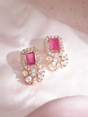 RUBANS Rose Gold Plated Pink Zirconia Studded Flowerlet studs Brass Stud Earring