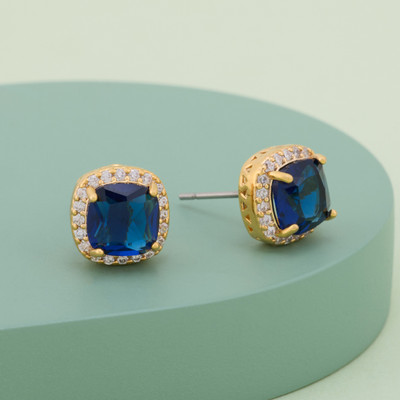 Kushal's Fashion Jewellery Sapphire Gold-Plated Party Zircon Stud Earring Zircon Copper Stud Earring