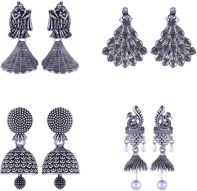 VIGHNAHARTA Antique Oxidised Jhumka Earring Combo set (4 Pair Earring) German Silver Jhumki Earring