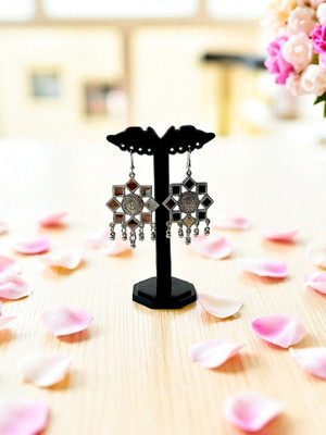 TANSUM COLLECTION Mirror Floral Oxidised Silver Earrings for Women & Girls| Beautiful Earrings Alloy Drops & Danglers, Earring Set