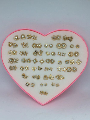 DIVINE 36 Pair Mix Earrings with Heart Box for Kids Girls, Teen Girls, Women (1 Box) Plastic Stud Earring