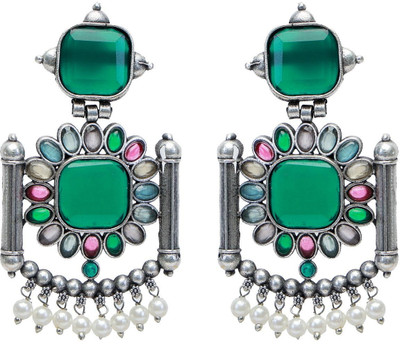 Efulgenz Oxidized Multicolor Crystal Chandelier Faux Pearl Drops Dangle Earring for Women Alloy Drops & Danglers