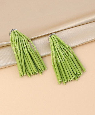 SOHI Women's The Long Fringette Drop Earrings - Kelly Green Alloy Drops & Danglers