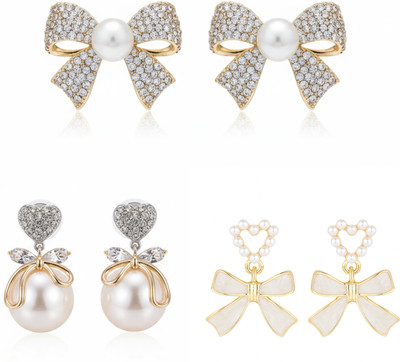 BEAUTYNX Combo Of 3 Korean Stud Earring Pearl Alloy Stud Earring